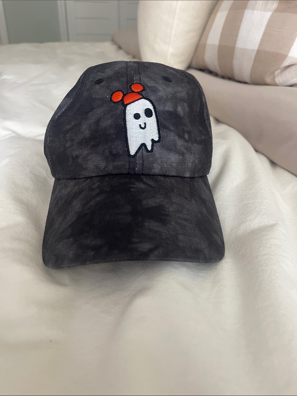 Disney Black Tie-Dye Ghost Cap with Orange Bow
